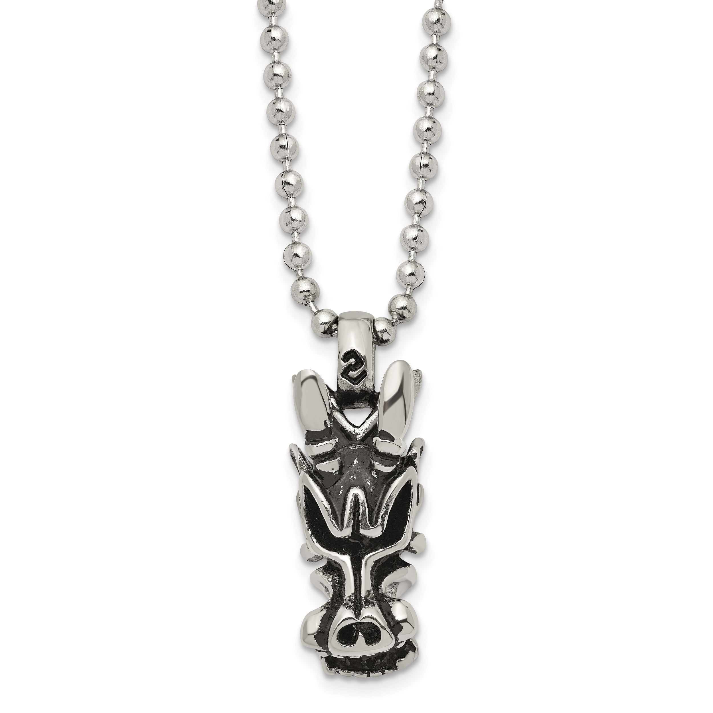 Chisel Stainless Steel Antiqued and Polished Dragon Head Pendant on a 22 inch Ball Chain Necklace