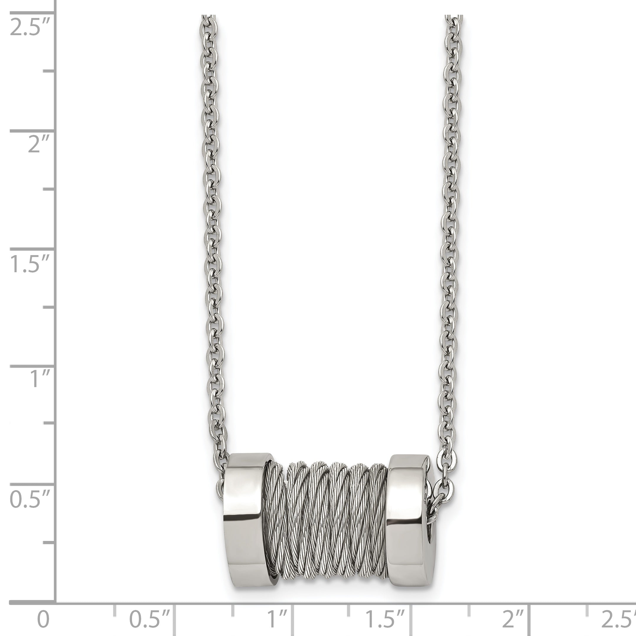 Stainless Steel Brushed and Polished Wire Barrel 24in Necklace