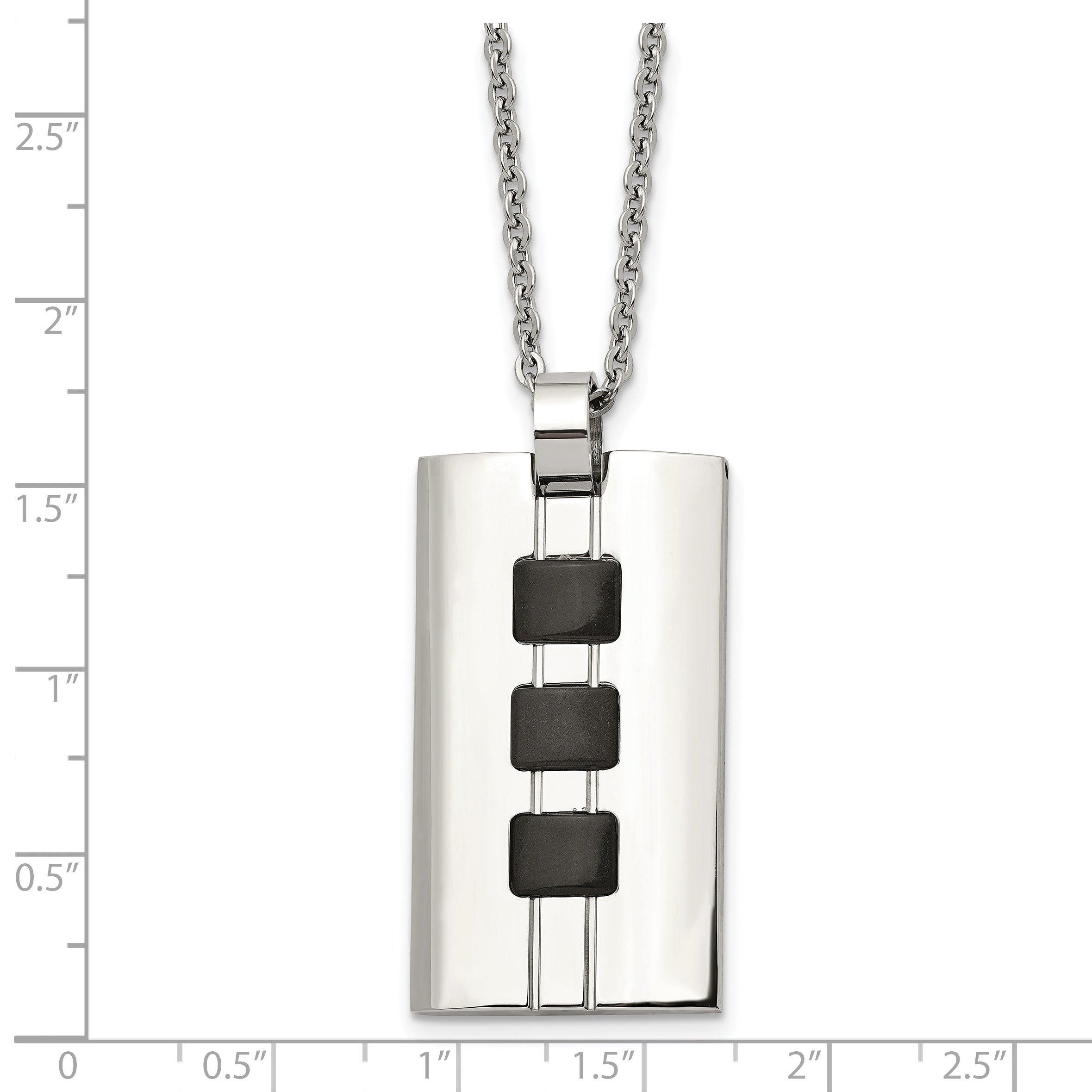 Stainless Steel Brushed & Polished Black IP-plated Rectangle 24in Necklace