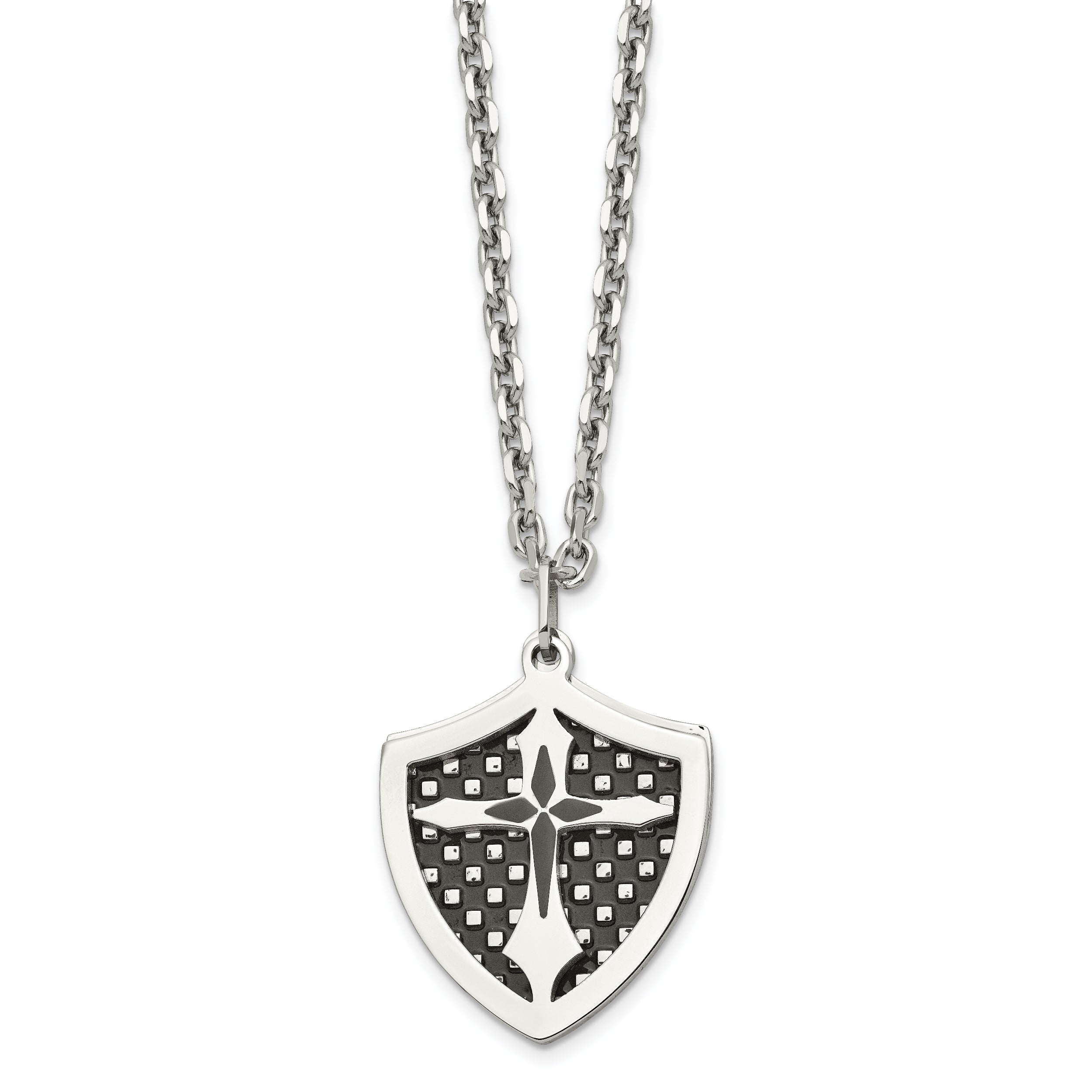 Stainless Steel Polished Black IP-plated Moveable Shield 22in Necklace