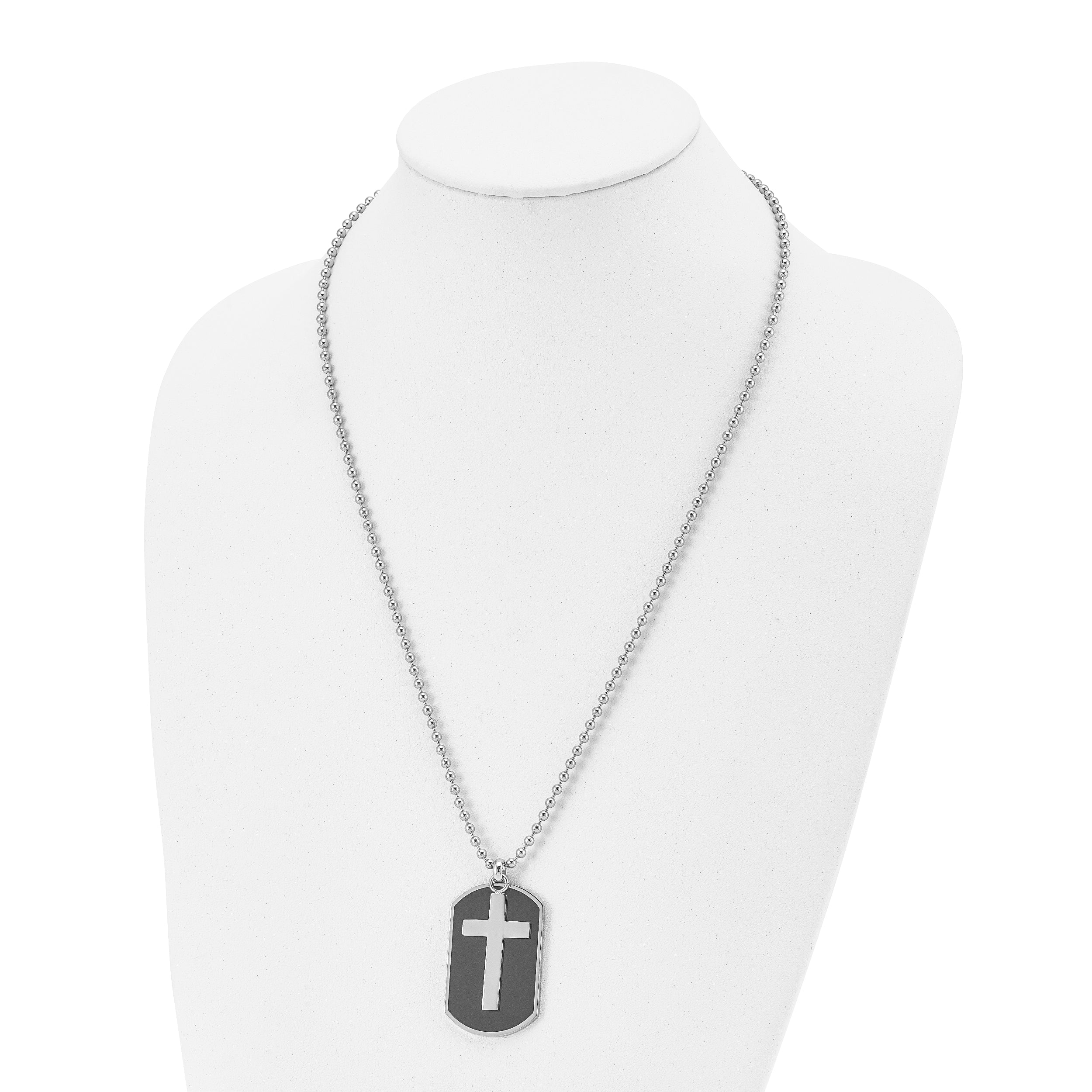 Chisel Stainless Steel Polished Black IP-plated 2 Piece Cross Dog Tag on a 24 inch Ball Chain Necklace