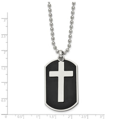 Chisel Stainless Steel Polished Black IP-plated 2 Piece Cross Dog Tag on a 24 inch Ball Chain Necklace