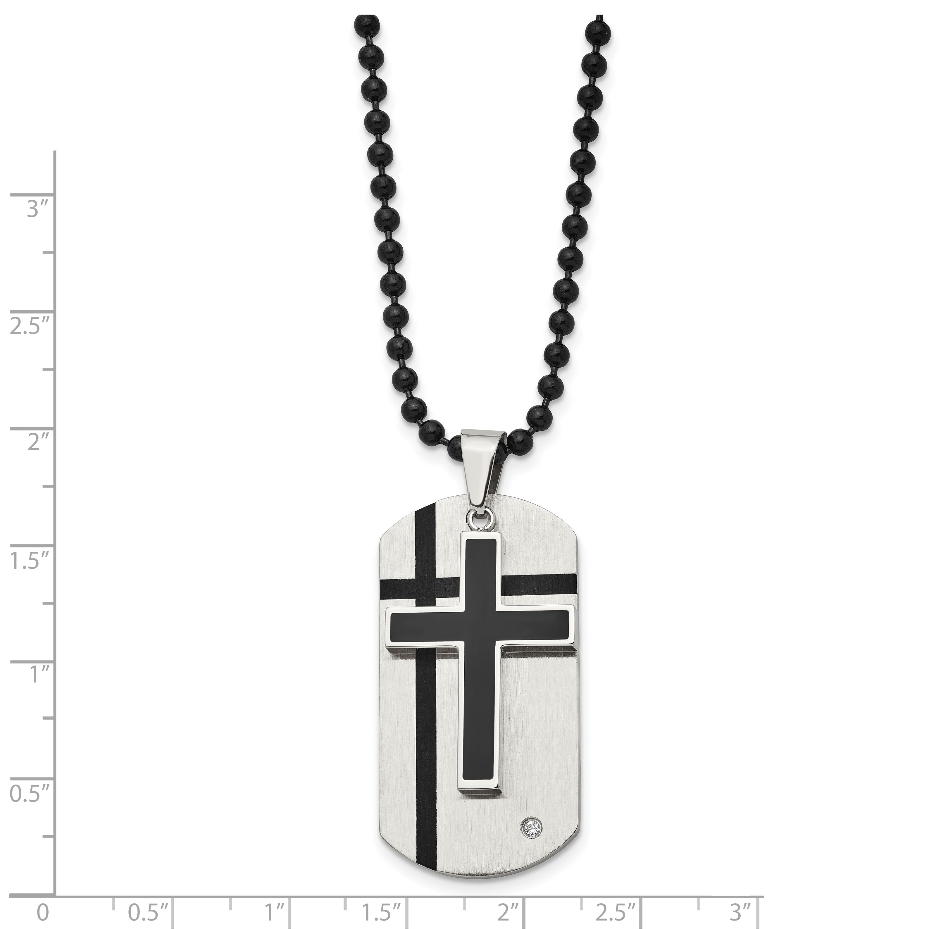 Chisel Stainless Steel Brushed with Enamel and CZ 2 Piece Cross Dog Tag on a 24 inch Ball Chain Necklace