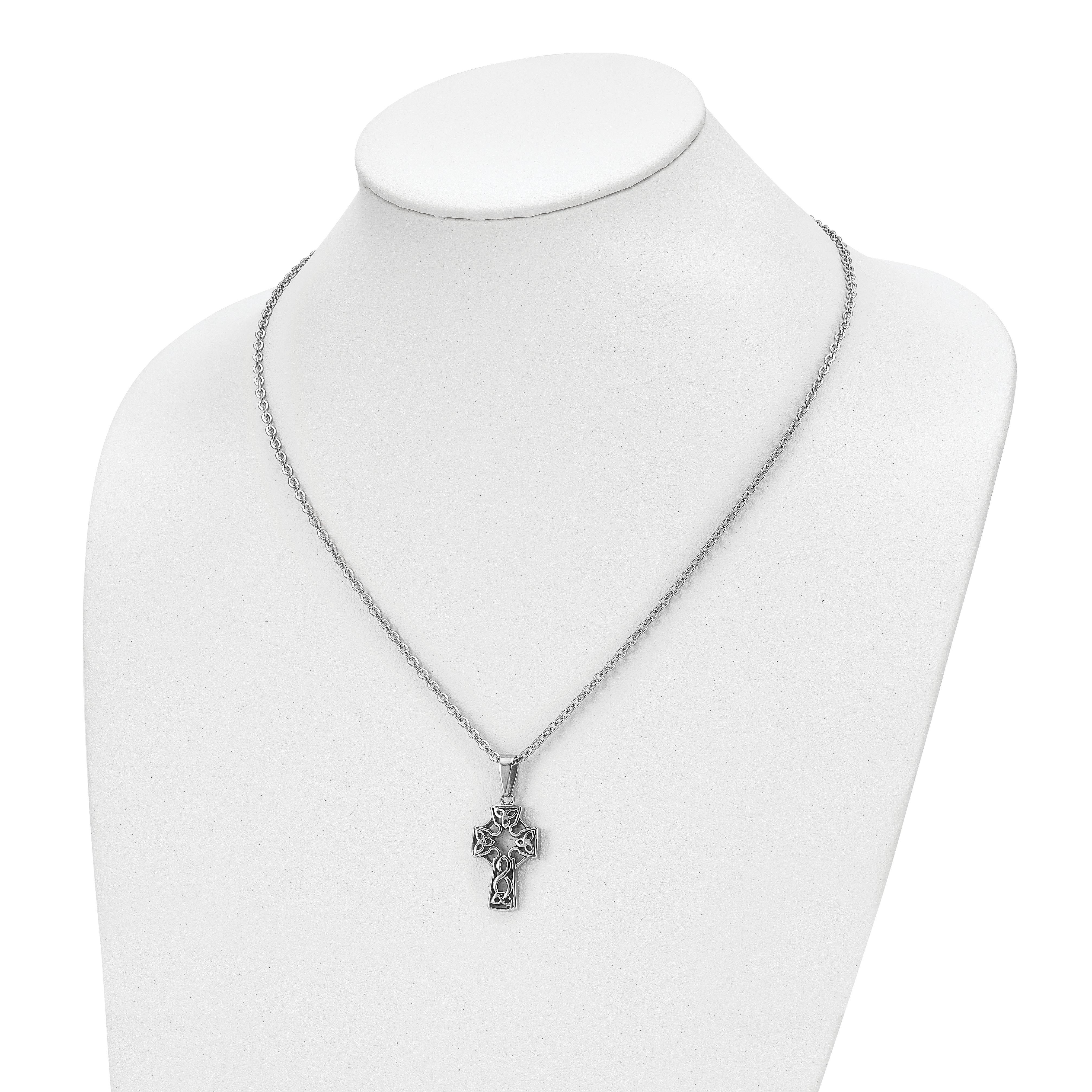 Chisel Stainless Steel Antiqued and Brushed Celtic Cross Pendant on an 18 inch Cable Chain Necklace