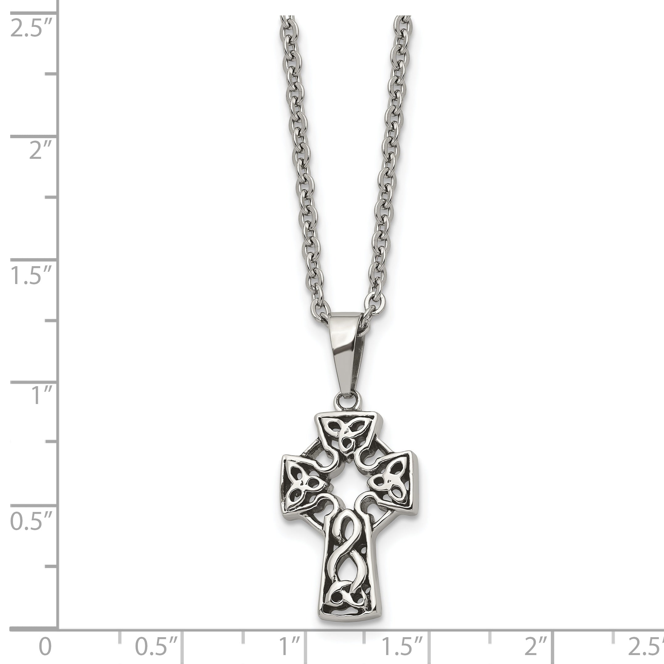 Chisel Stainless Steel Antiqued and Brushed Celtic Cross Pendant on an 18 inch Cable Chain Necklace