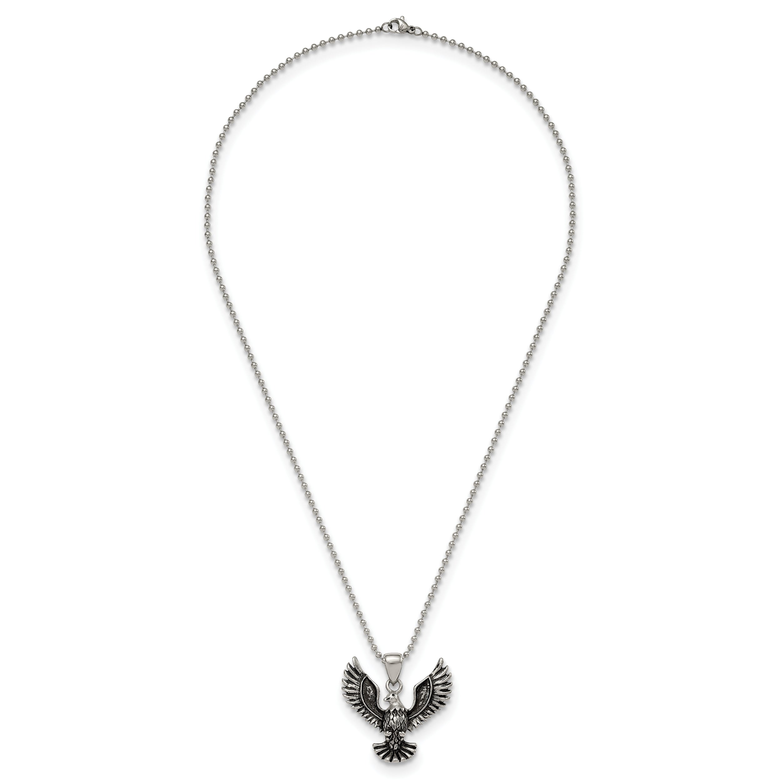 Chisel Stainless Steel Antiqued and Polished Screaming Eagle Pendant on a 22 inch Ball Chain Necklace