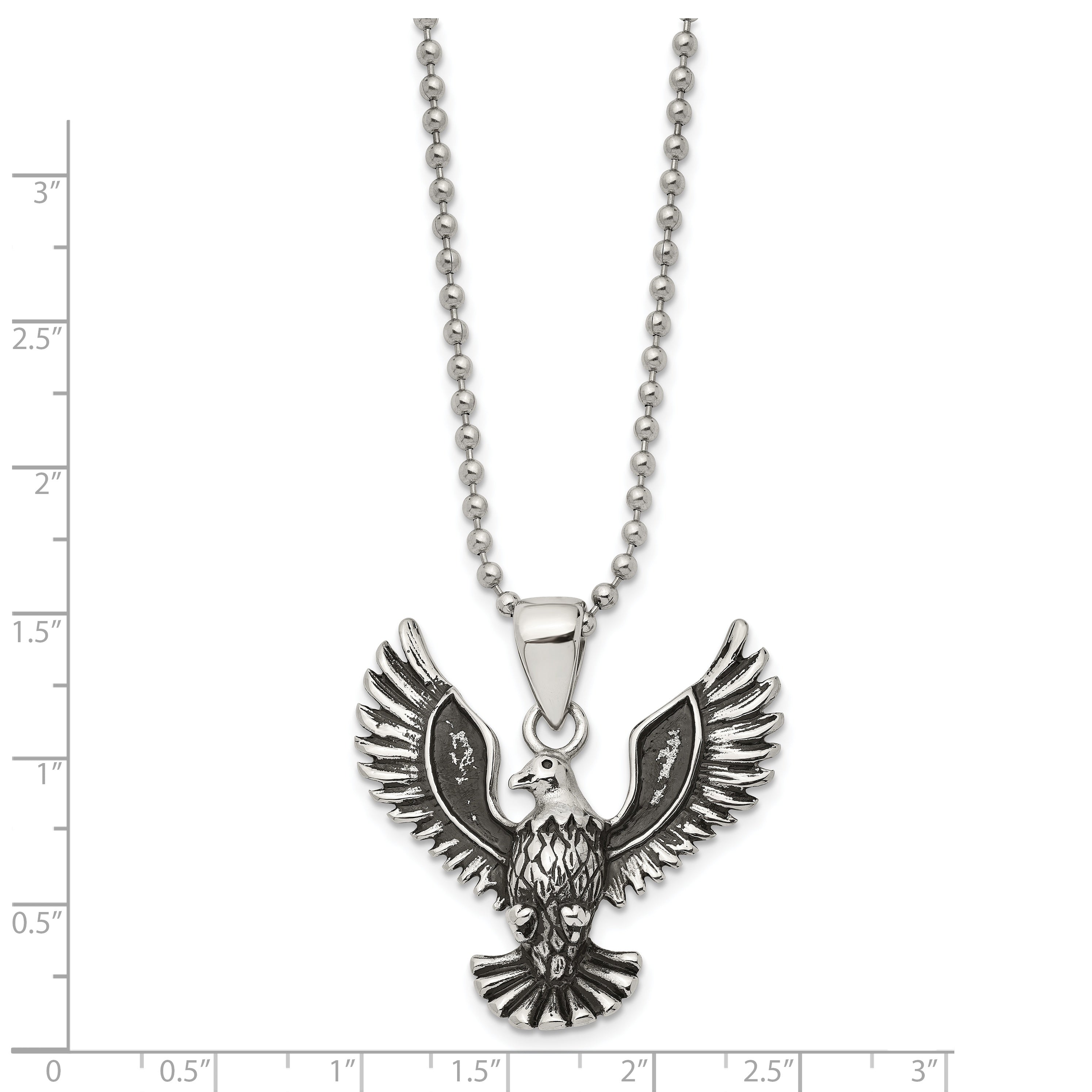 Chisel Stainless Steel Antiqued and Polished Screaming Eagle Pendant on a 22 inch Ball Chain Necklace