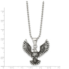 Chisel Stainless Steel Antiqued and Polished Screaming Eagle Pendant on a 22 inch Ball Chain Necklace