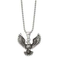 Chisel Stainless Steel Antiqued and Polished Screaming Eagle Pendant on a 22 inch Ball Chain Necklace