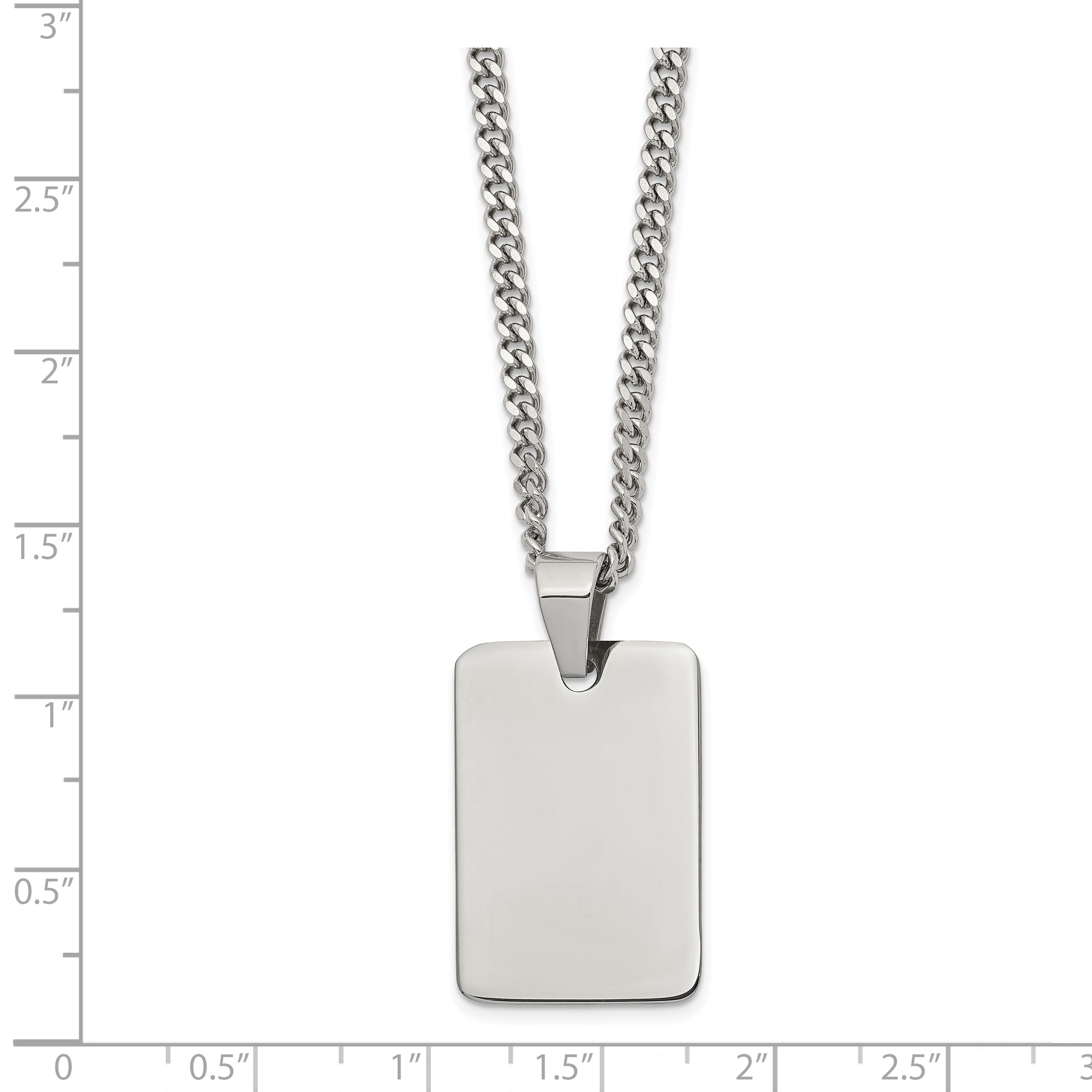 Chisel Stainless Steel Polished Rectangle Dog Tag on a 24 inch Curb Chain Necklace