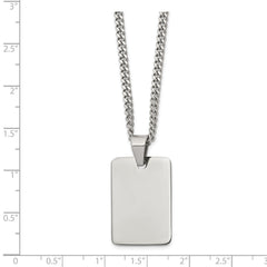 Chisel Stainless Steel Polished Rectangle Dog Tag on a 24 inch Curb Chain Necklace