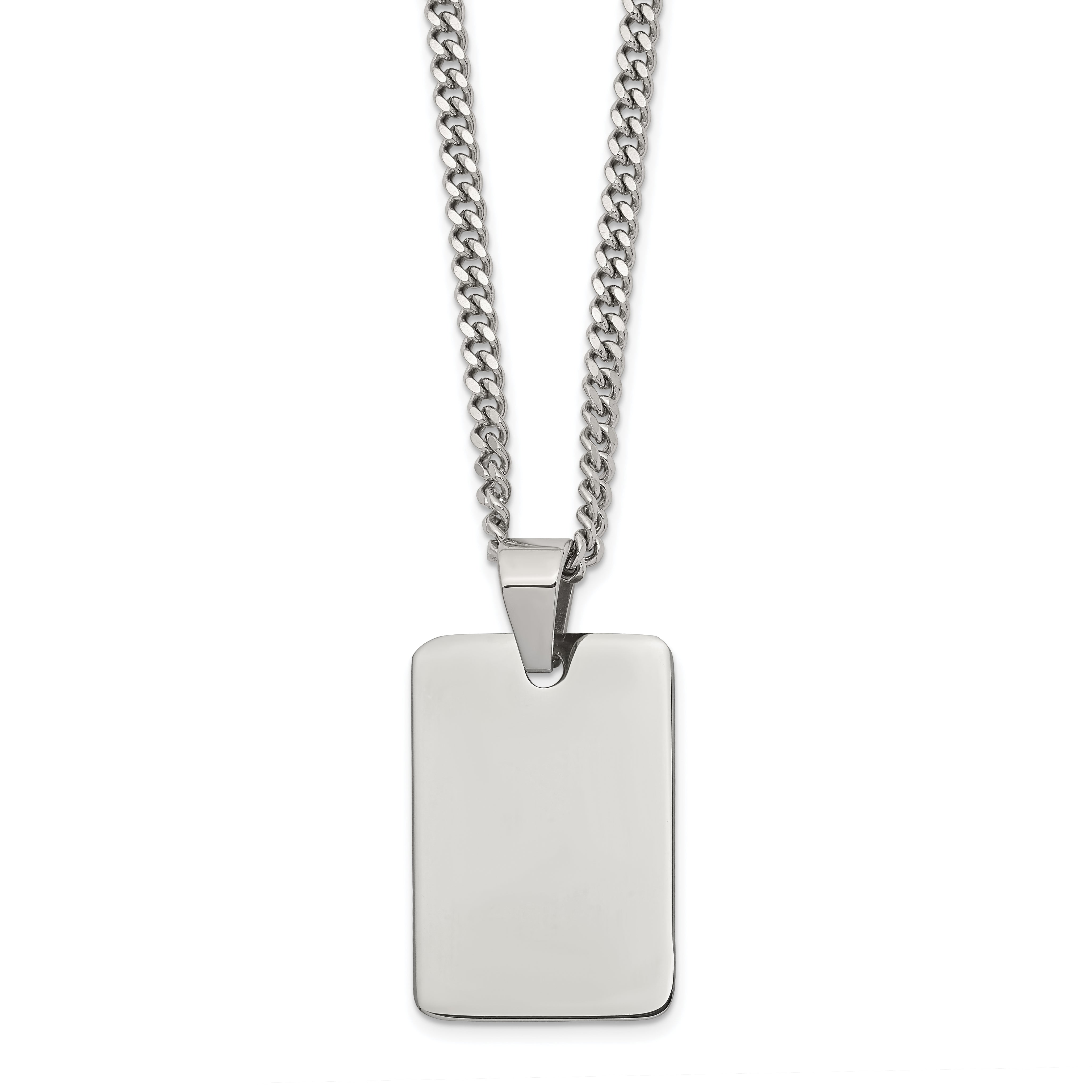 Chisel Stainless Steel Polished Rectangle Dog Tag on a 24 inch Curb Chain Necklace