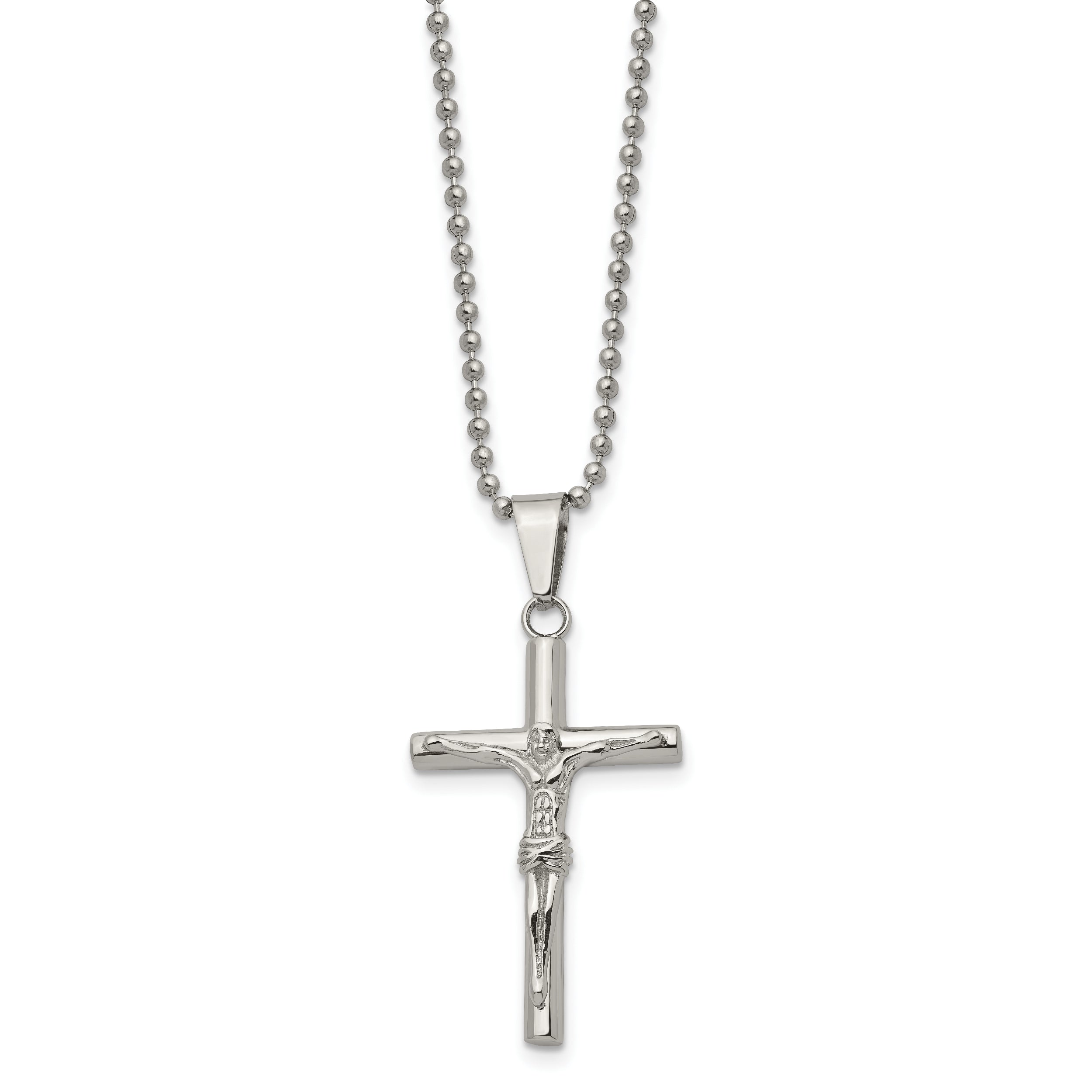 Chisel Stainless Steel Polished Crucifix Pendant on a 22 inch Ball Chain Necklace