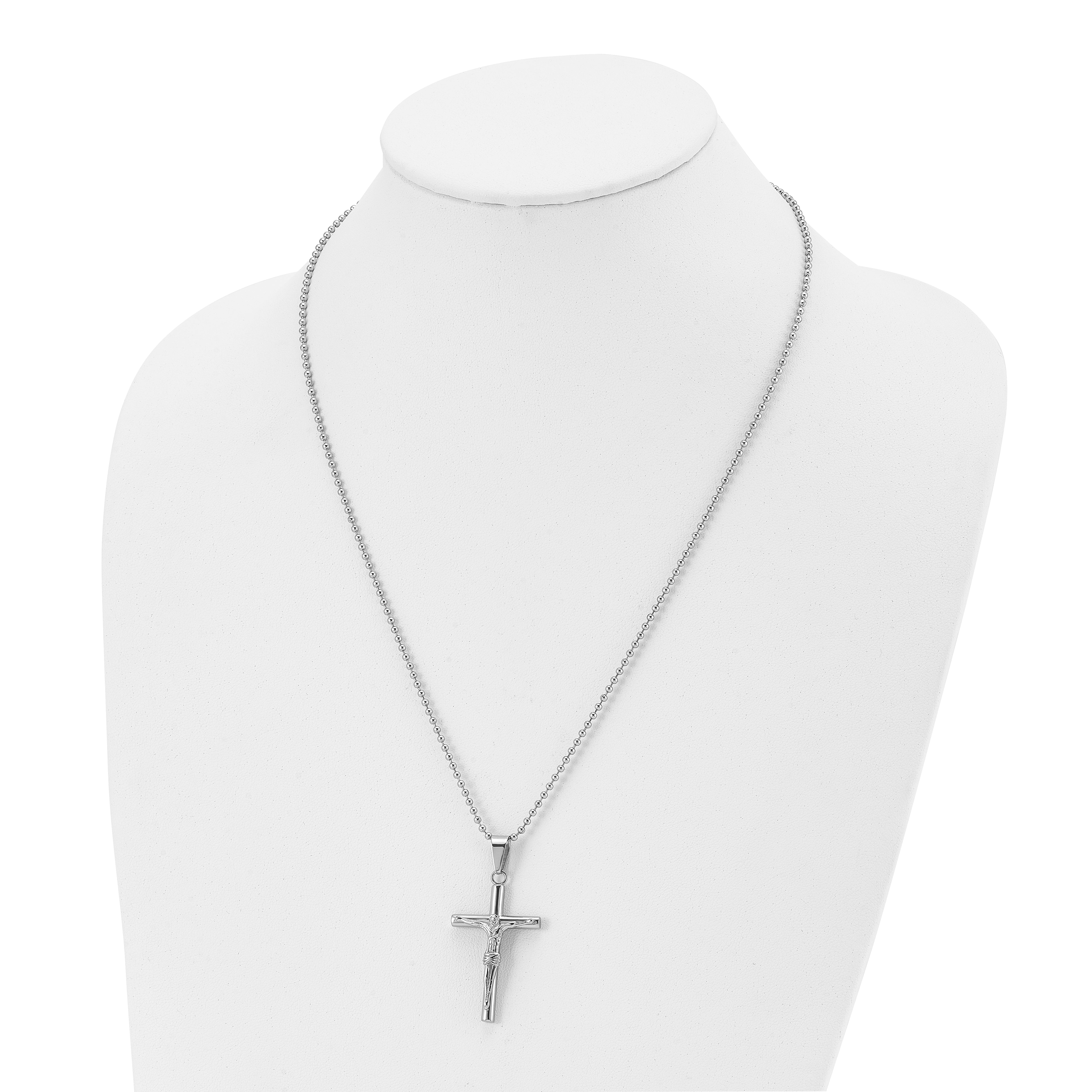 Chisel Stainless Steel Polished Crucifix Pendant on a 22 inch Ball Chain Necklace