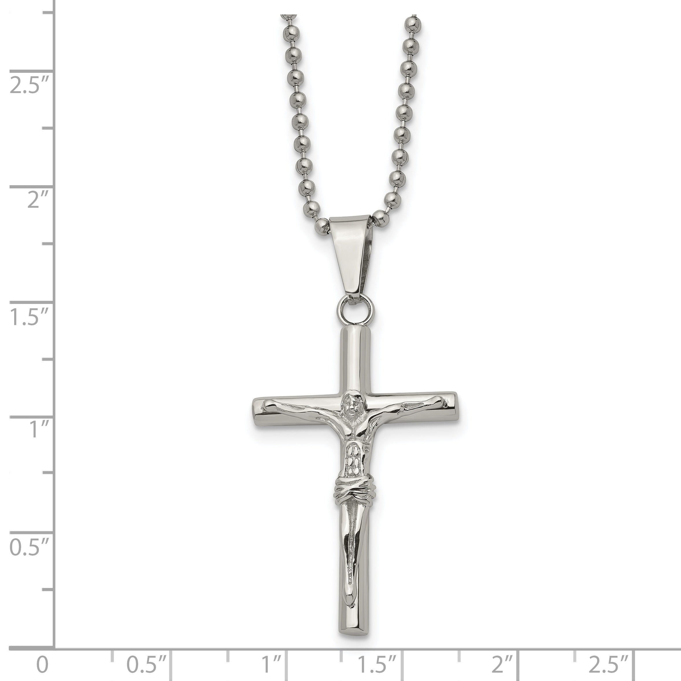 Chisel Stainless Steel Polished Crucifix Pendant on a 22 inch Ball Chain Necklace