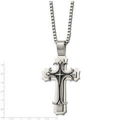 Chisel Stainless Steel Brushed and Polished with Black Enamel Large Cross Pendant on a 24 inch Box Chain Necklace