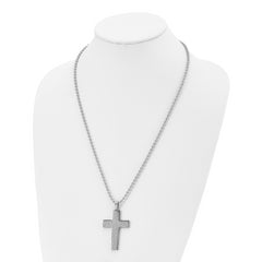 Chisel Stainless Steel Polished and Textured Cross Pendant on a 24 inch Ball Chain Necklace