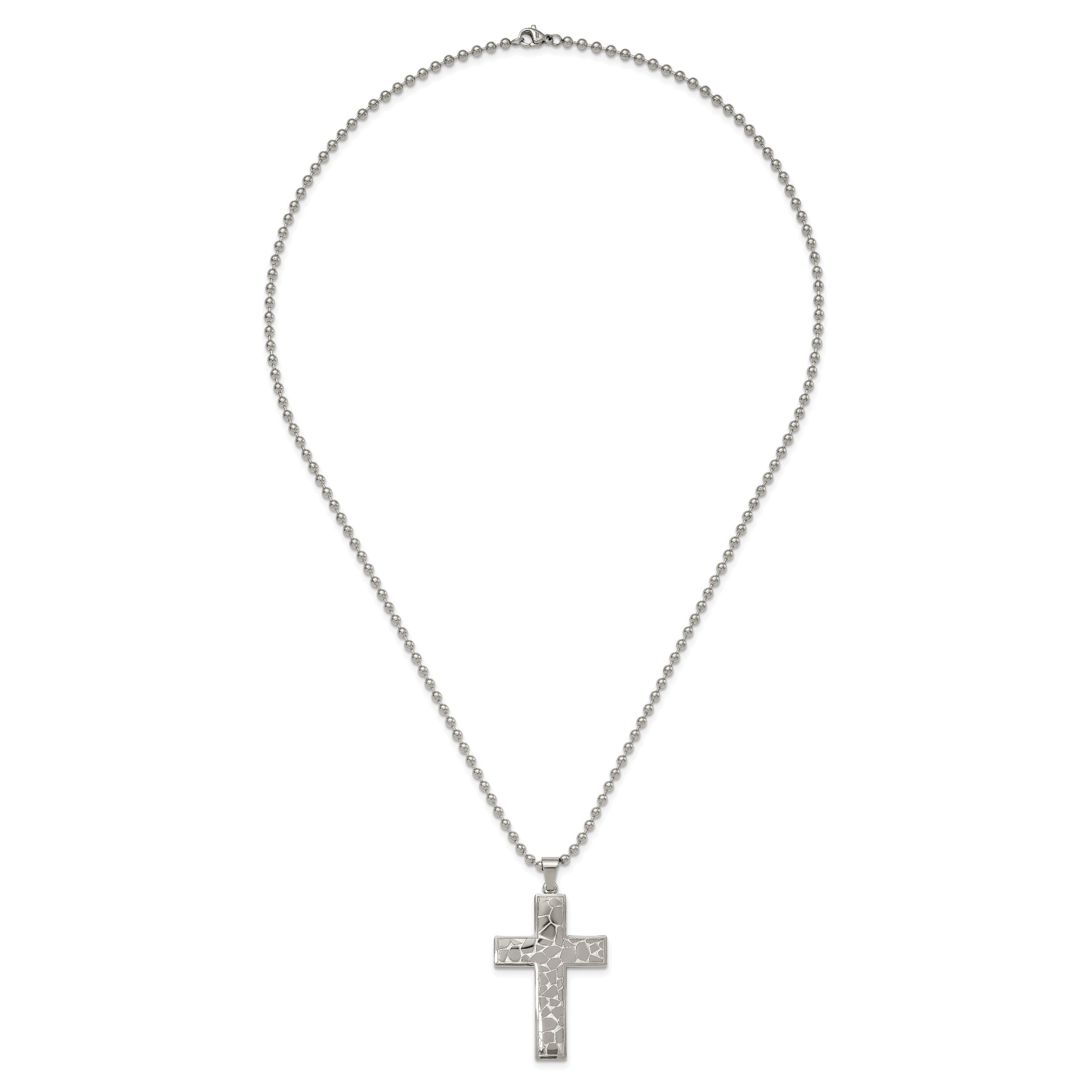 Chisel Stainless Steel Polished and Textured Cross Pendant on a 24 inch Ball Chain Necklace