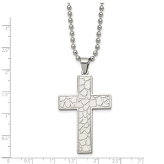 Chisel Stainless Steel Polished and Textured Cross Pendant on a 24 inch Ball Chain Necklace