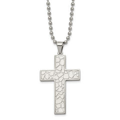 Chisel Stainless Steel Polished and Textured Cross Pendant on a 24 inch Ball Chain Necklace