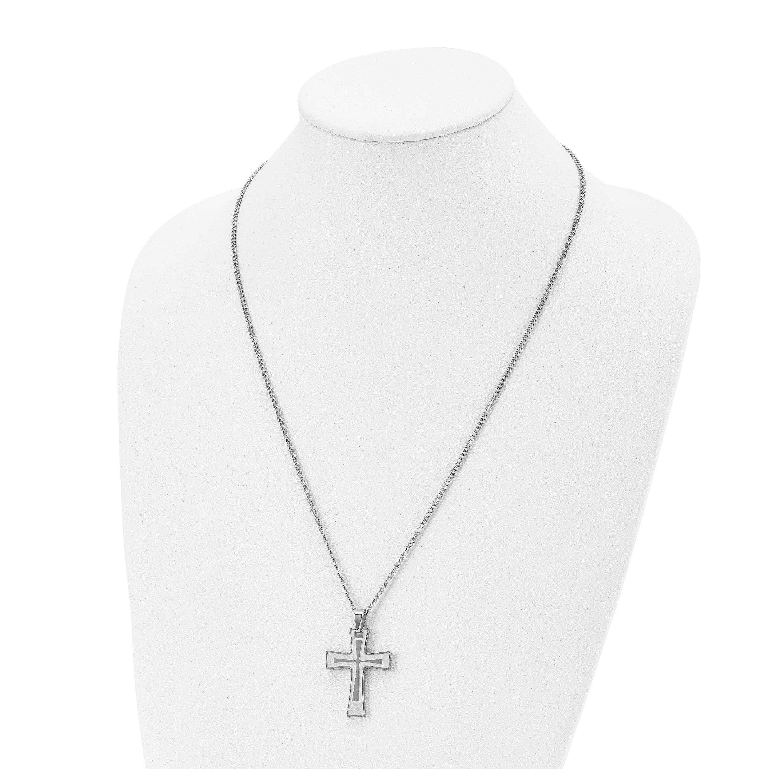 Chisel Stainless Steel Brushed and Polished Cross Pendant on a 24 inch Cable Chain Necklace