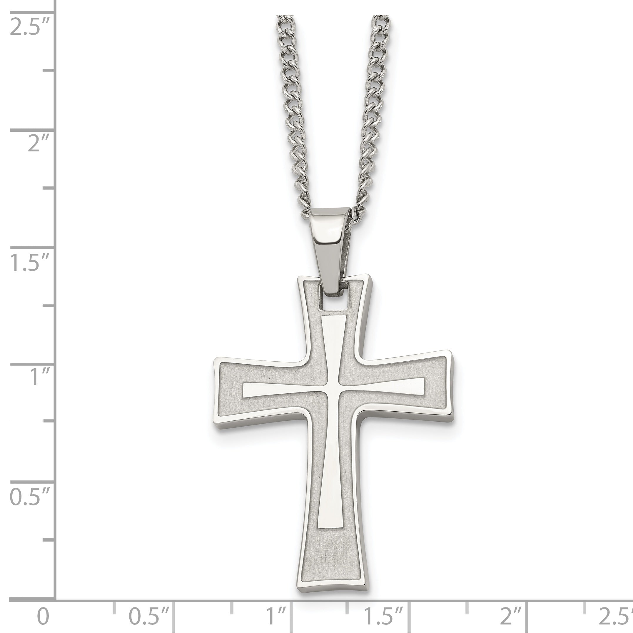 Chisel Stainless Steel Brushed and Polished Cross Pendant on a 24 inch Cable Chain Necklace