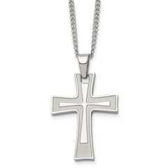 Chisel Stainless Steel Brushed and Polished Cross Pendant on a 24 inch Cable Chain Necklace