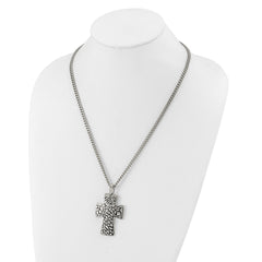 Stainless Steel Black Enamel Pebble Textured Cross Pendant Necklace