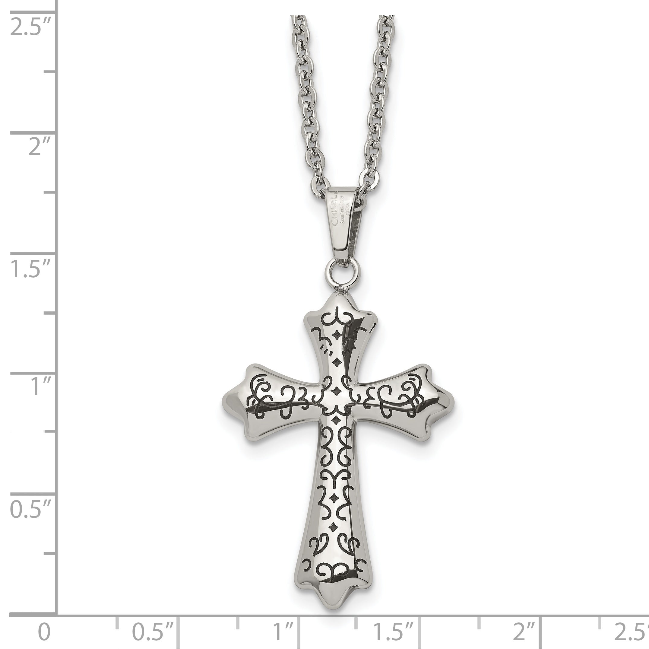 Chisel Stainless Steel Antiqued and Polished Cross Pendant on a 20 inch Cable Chain Necklace