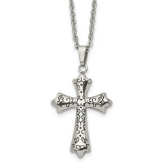 Chisel Stainless Steel Antiqued and Polished Cross Pendant on a 20 inch Cable Chain Necklace