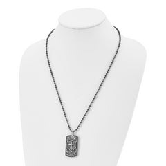 Chisel Stainless Steel Antiqued Polished and Textured Cross Dog Tag on a 24 inch Ball Chain Necklace