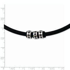 Stainless Steel Black Rubber Cord 19in Necklace