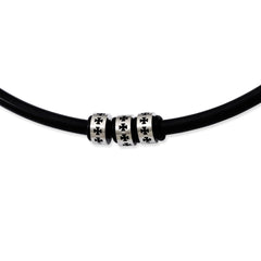 Stainless Steel Black Rubber Cord 19in Necklace