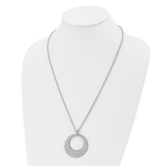 Chisel Stainless Steel Polished and Textured Circle Pendant on a 24 inch Cable Chain Necklace