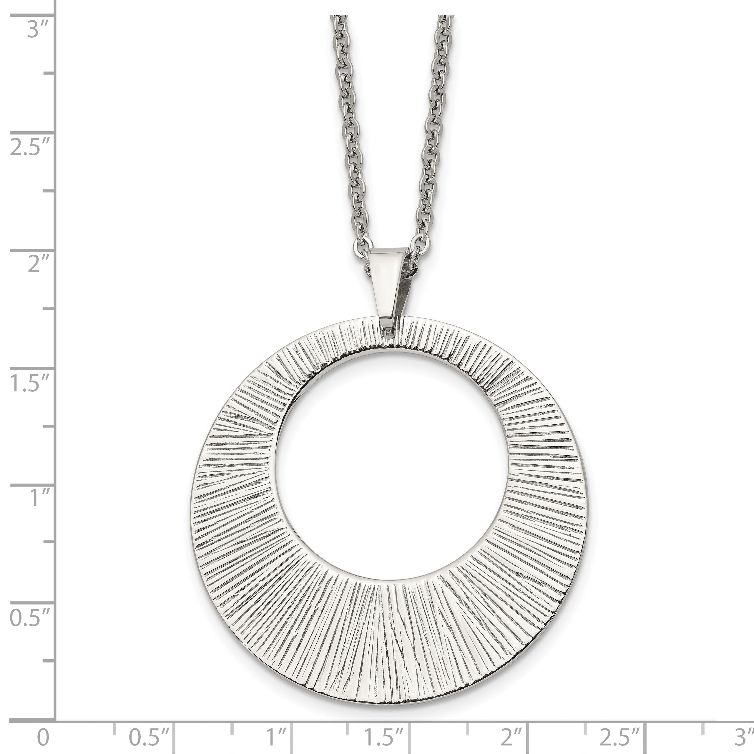 Chisel Stainless Steel Polished and Textured Circle Pendant on a 24 inch Cable Chain Necklace