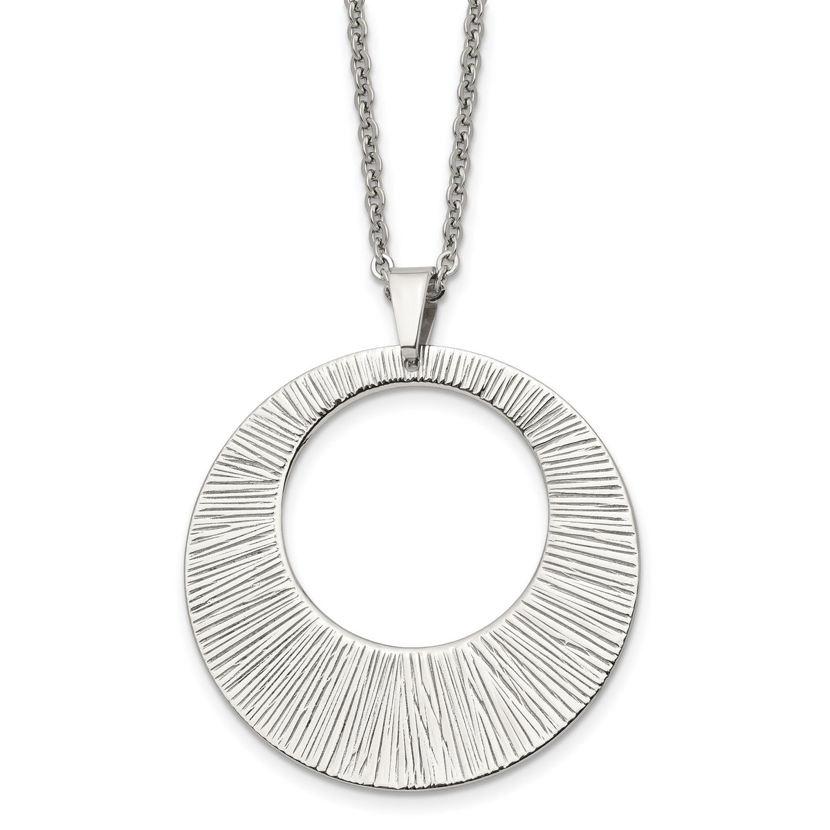 Chisel Stainless Steel Polished and Textured Circle Pendant on a 24 inch Cable Chain Necklace