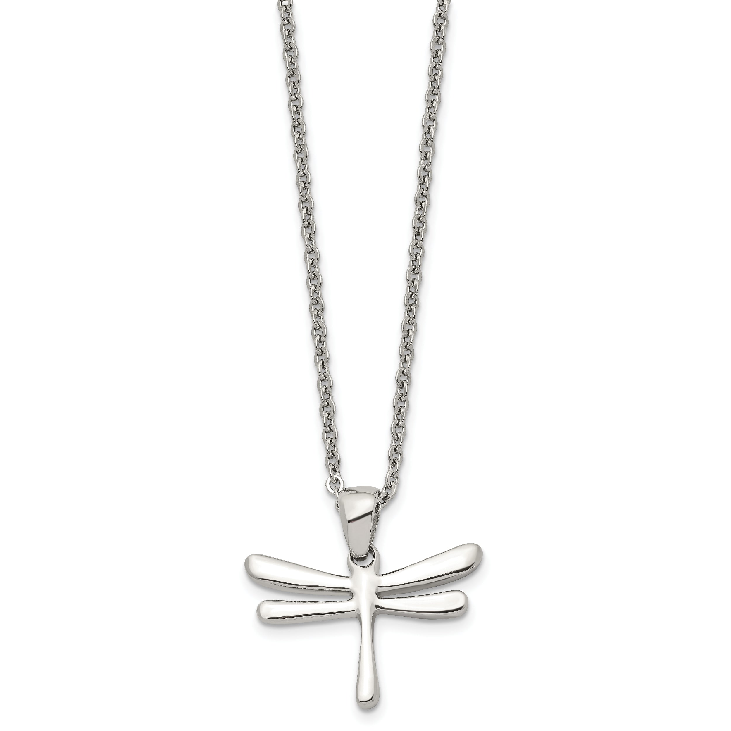 Chisel Stainless Steel Polished Dragonfly Pendant on a 20 inch Cable Chain Necklace