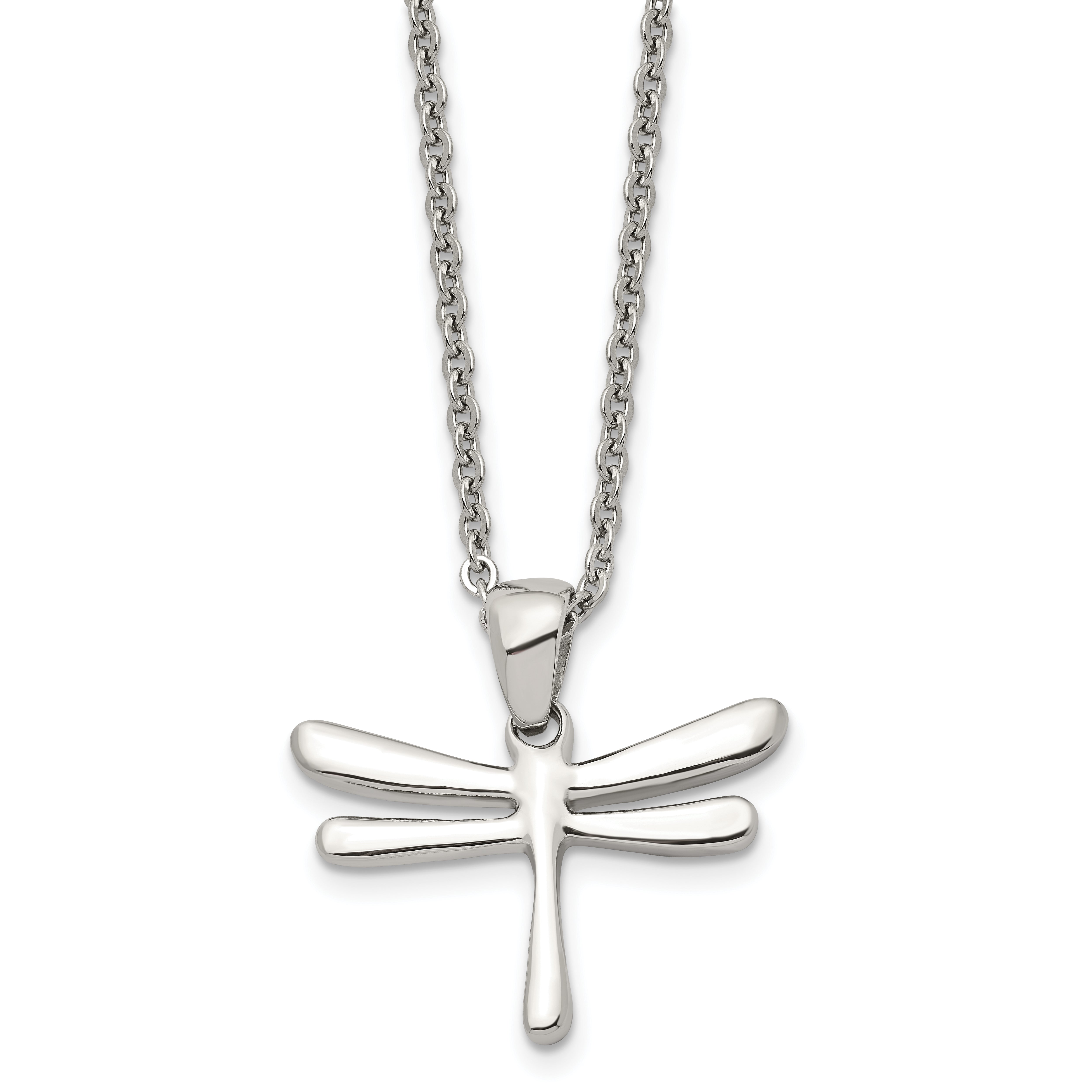 Chisel Stainless Steel Polished Dragonfly Pendant on a 20 inch Cable Chain Necklace