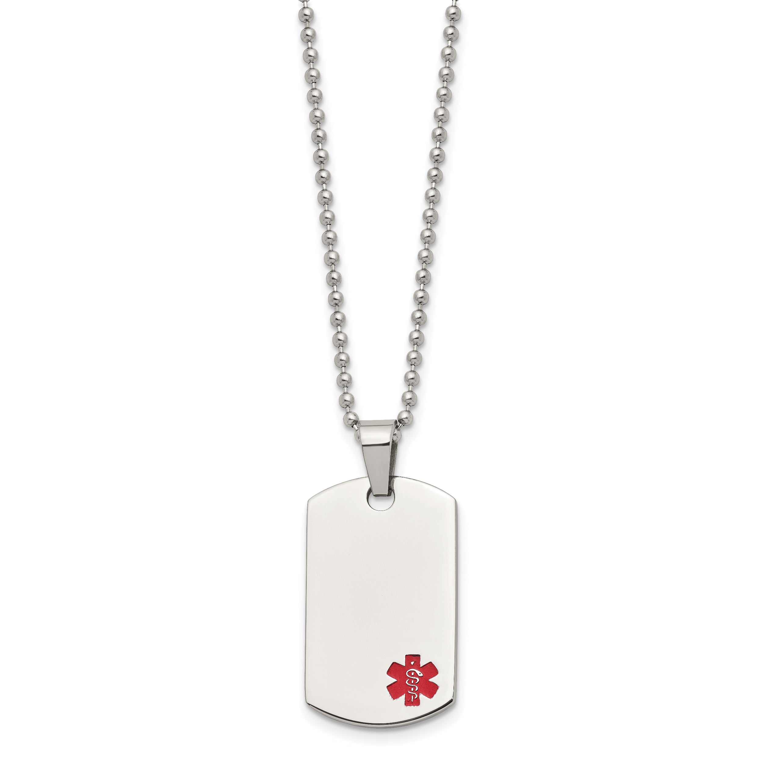 Chisel Stainless Steel Polished with Red Enamel Medical ID Dog Tag on a 24 inch Ball Chain Necklace