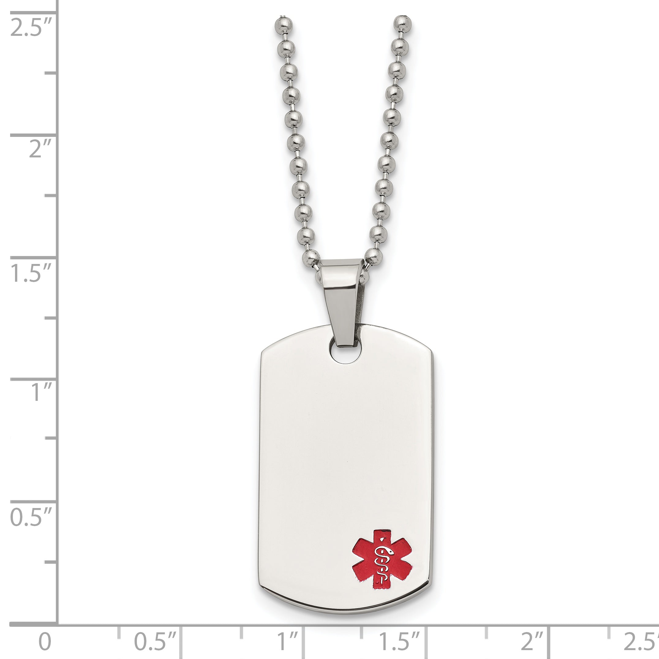 Chisel Stainless Steel Polished with Red Enamel Medical ID Dog Tag on a 24 inch Ball Chain Necklace