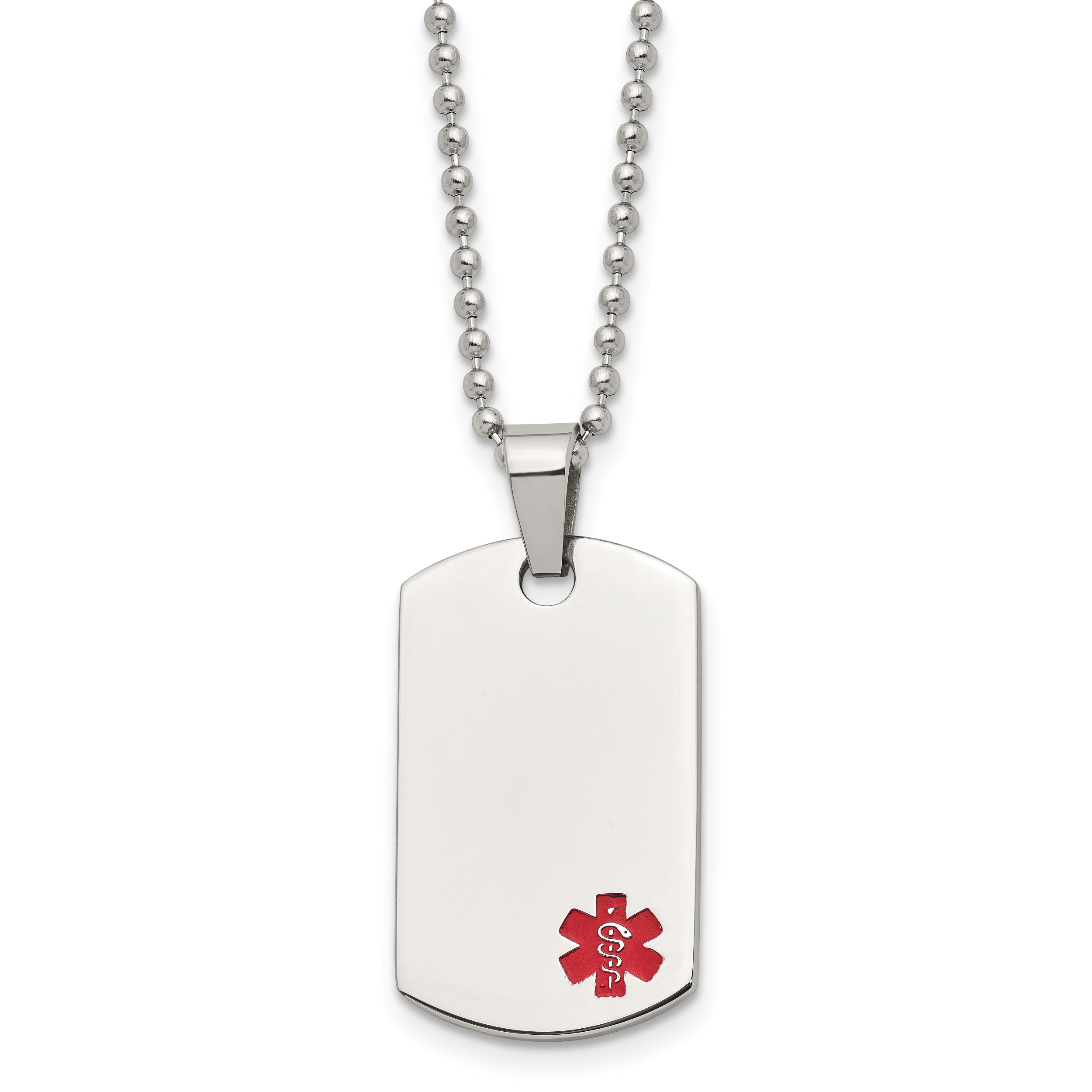 Chisel Stainless Steel Polished with Red Enamel Medical ID Dog Tag on a 24 inch Ball Chain Necklace