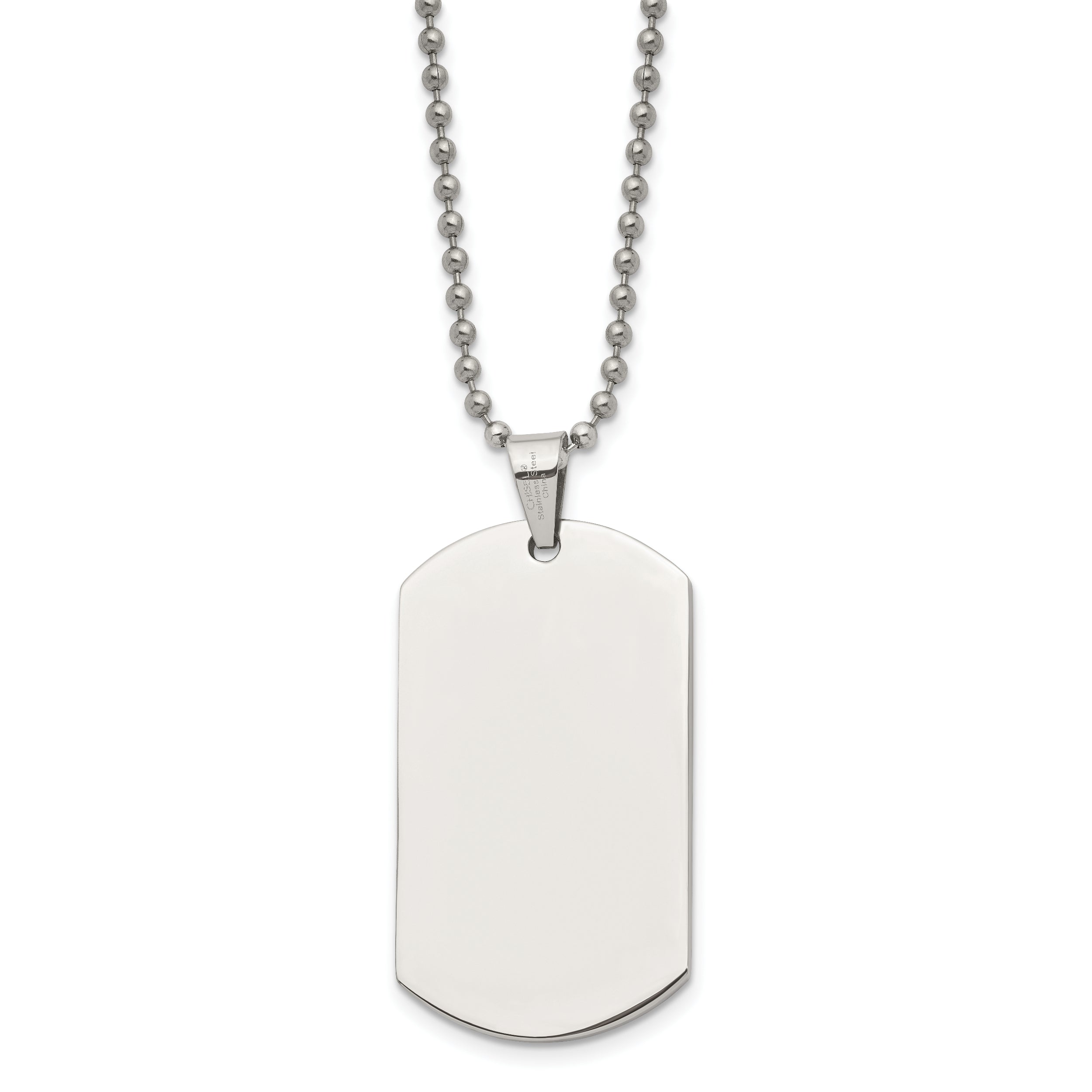 Chisel Stainless Steel Polished Dog Tag on a 24 inch Ball Chain Necklace