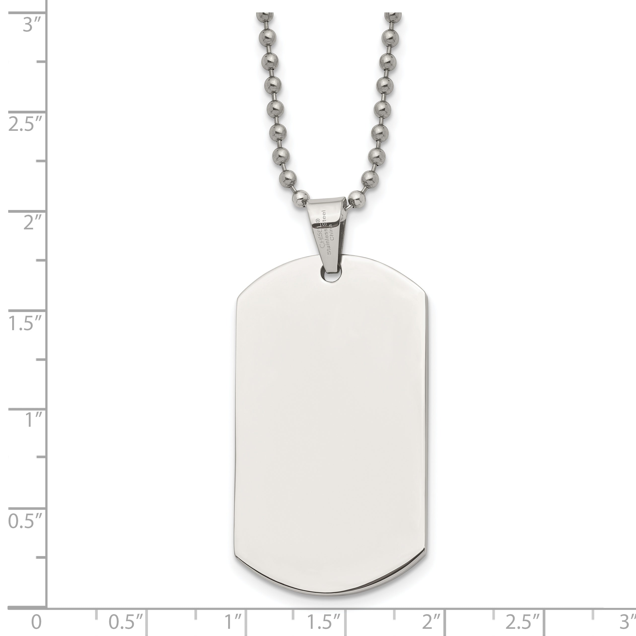 Chisel Stainless Steel Polished Dog Tag on a 24 inch Ball Chain Necklace