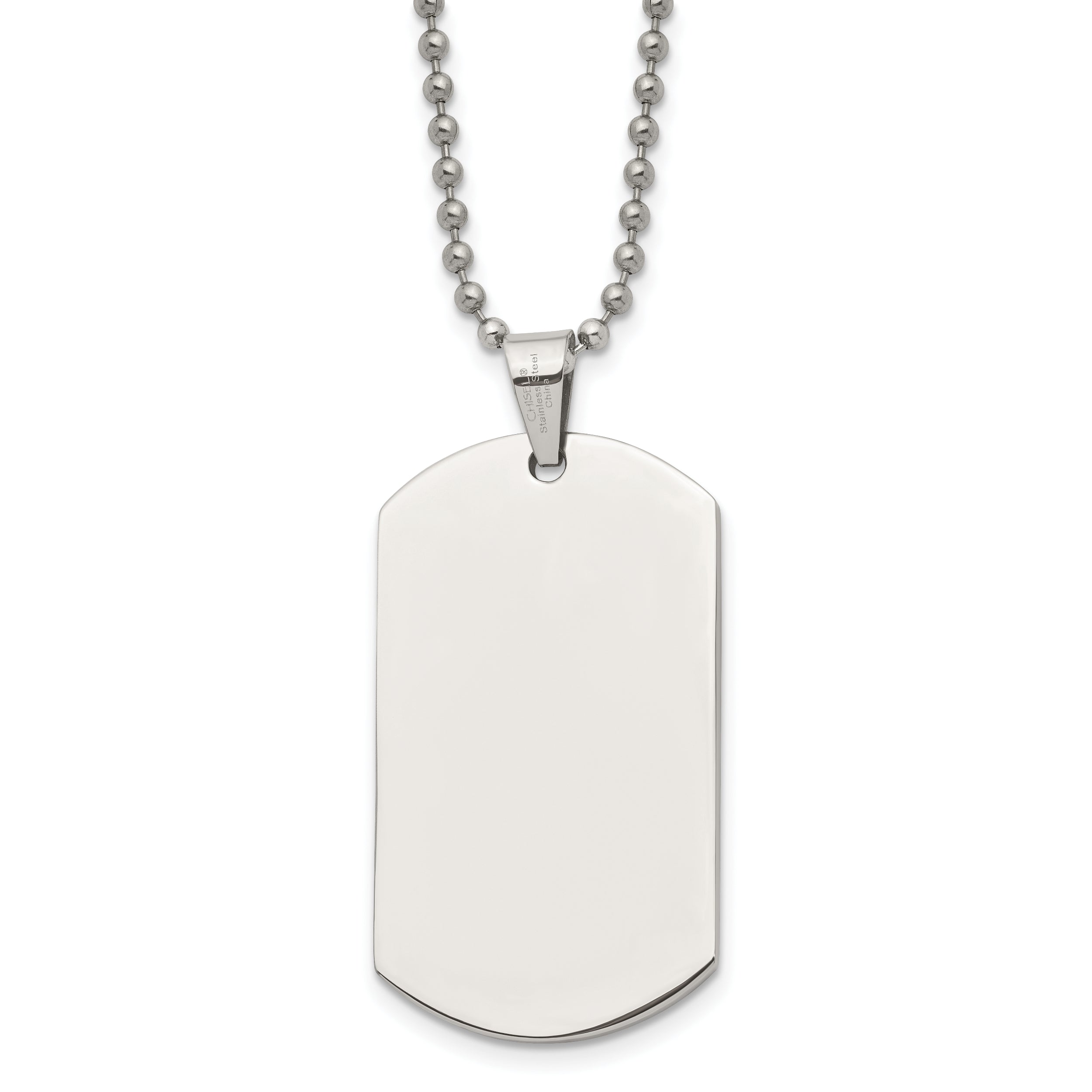 Chisel Stainless Steel Polished Dog Tag on a 24 inch Ball Chain Necklace