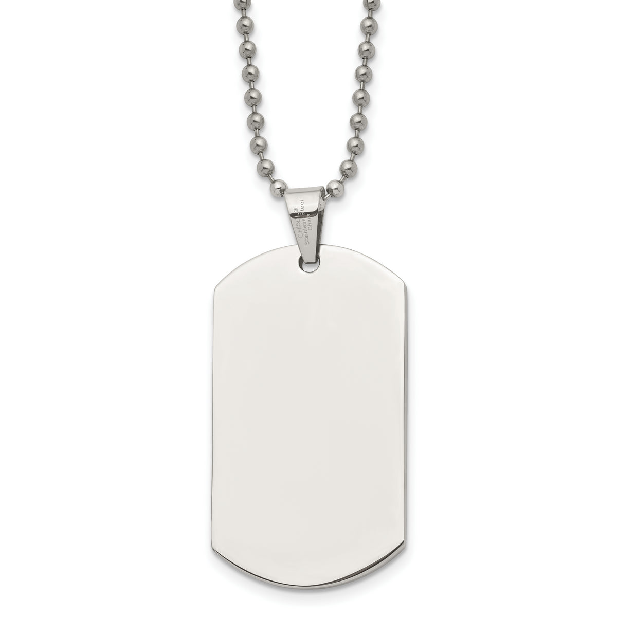 Chisel Stainless Steel Polished Dog Tag on a 24 inch Ball Chain Necklace