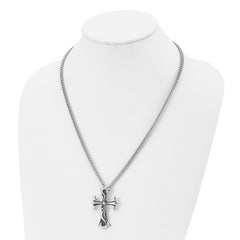 Chisel Stainless Steel Antiqued Polished and Textured Scroll Cross Pendant on a 22 inch Curb Chain Necklace