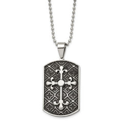 Stainless Steel Polished w/Black Enamel Cross Dog Tag 22in Necklace