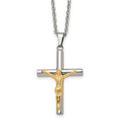 Chisel Stainless Steel Polished Yellow IP-plated Crucifix Pendant on a 20 inch Cable Chain Necklace