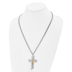 Stainless Steel Polished Yellow IP-plated Crucifix 24 inch Necklace