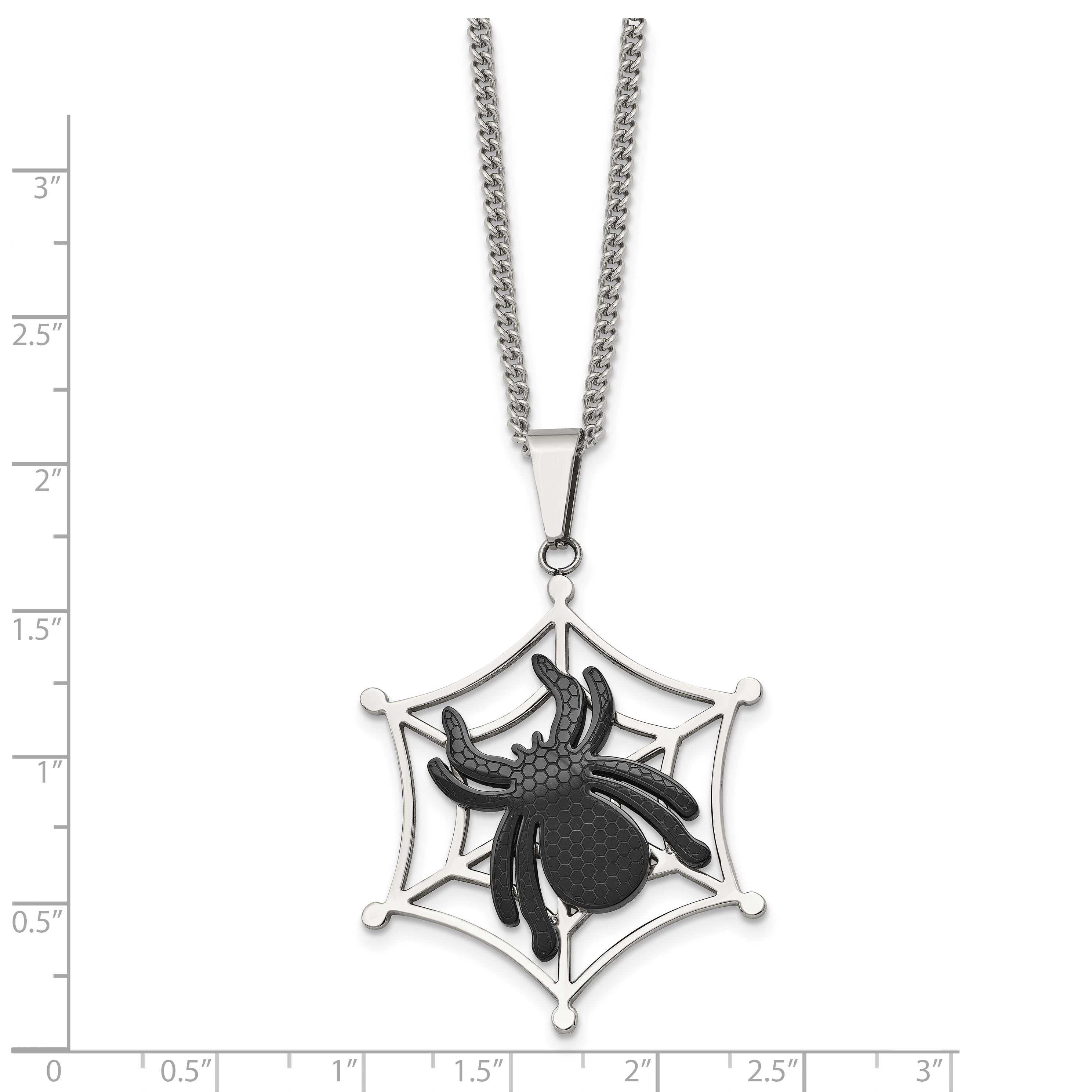 Stainless Steel Polished Black IP-plated Spider on Web 22in Necklace